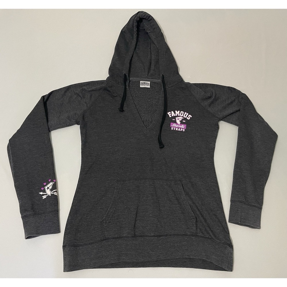 Famous Stars And Straps Black‎ And Pink V Neck Y2K Hoodie Skater Grunge Street M